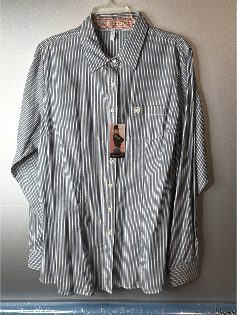 Cinch® Ladies Blue/cream Pinstripe Button Down Shirt XXL NWT